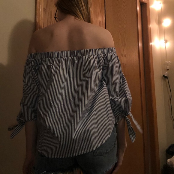 Navy Striped Off the Shoulder Top - Picture 3 of 5